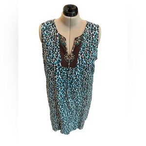 Ruby Rd Blue Animal Print Sleeveless Dress Size 20W